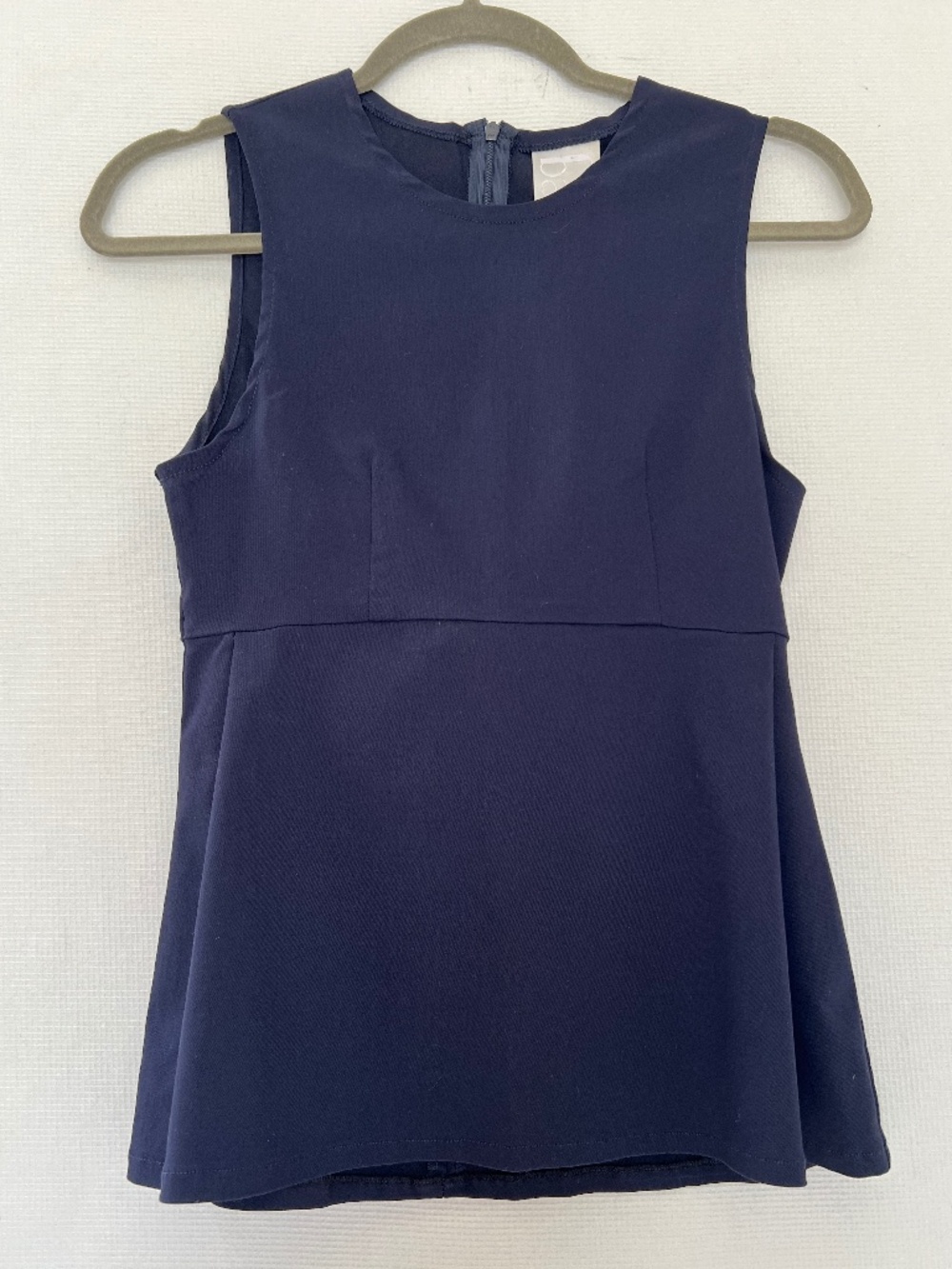 Meg Navy Blue Sleeveless Peplum Top Crew Neck Structured Blouse XS/S